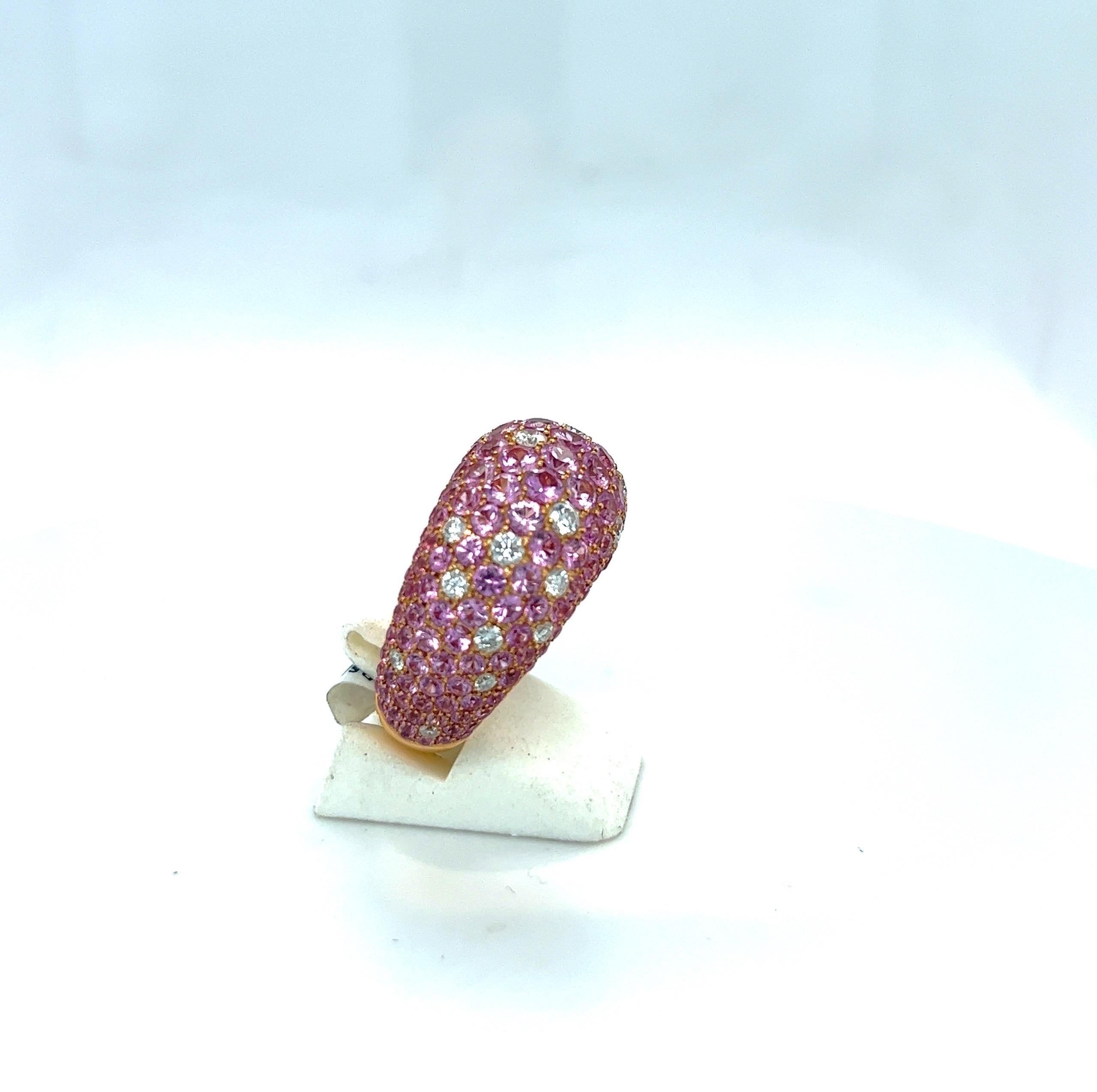 Round Cut Stenzorn 18 Karat Rose Gold Ring with 8.20cts Pink Sapphires 0.90cts, Diamonds For Sale