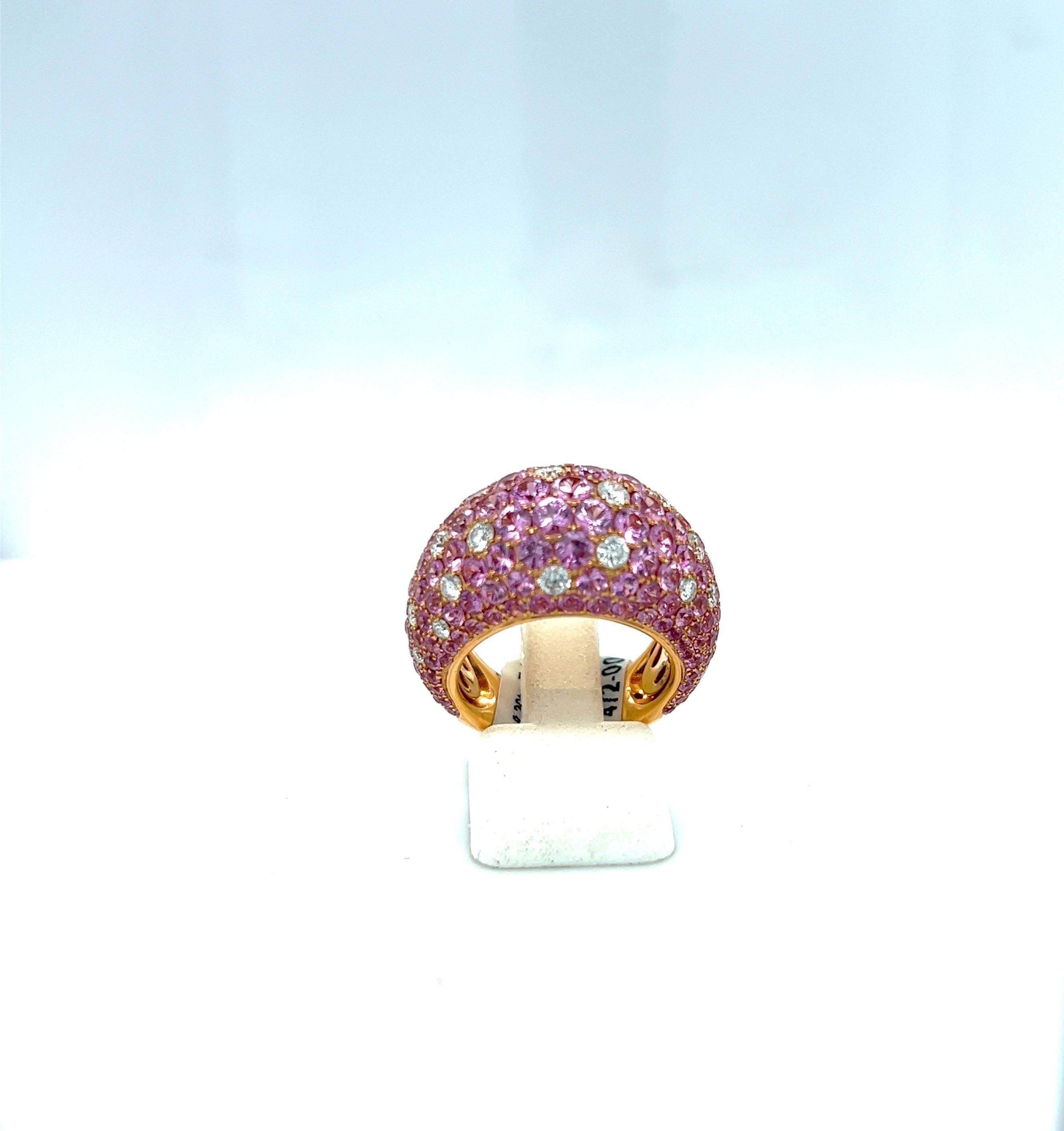 Stenzorn 18 Karat Rose Gold Ring with 8.20cts Pink Sapphires 0.90cts, Diamonds In New Condition For Sale In New York, NY