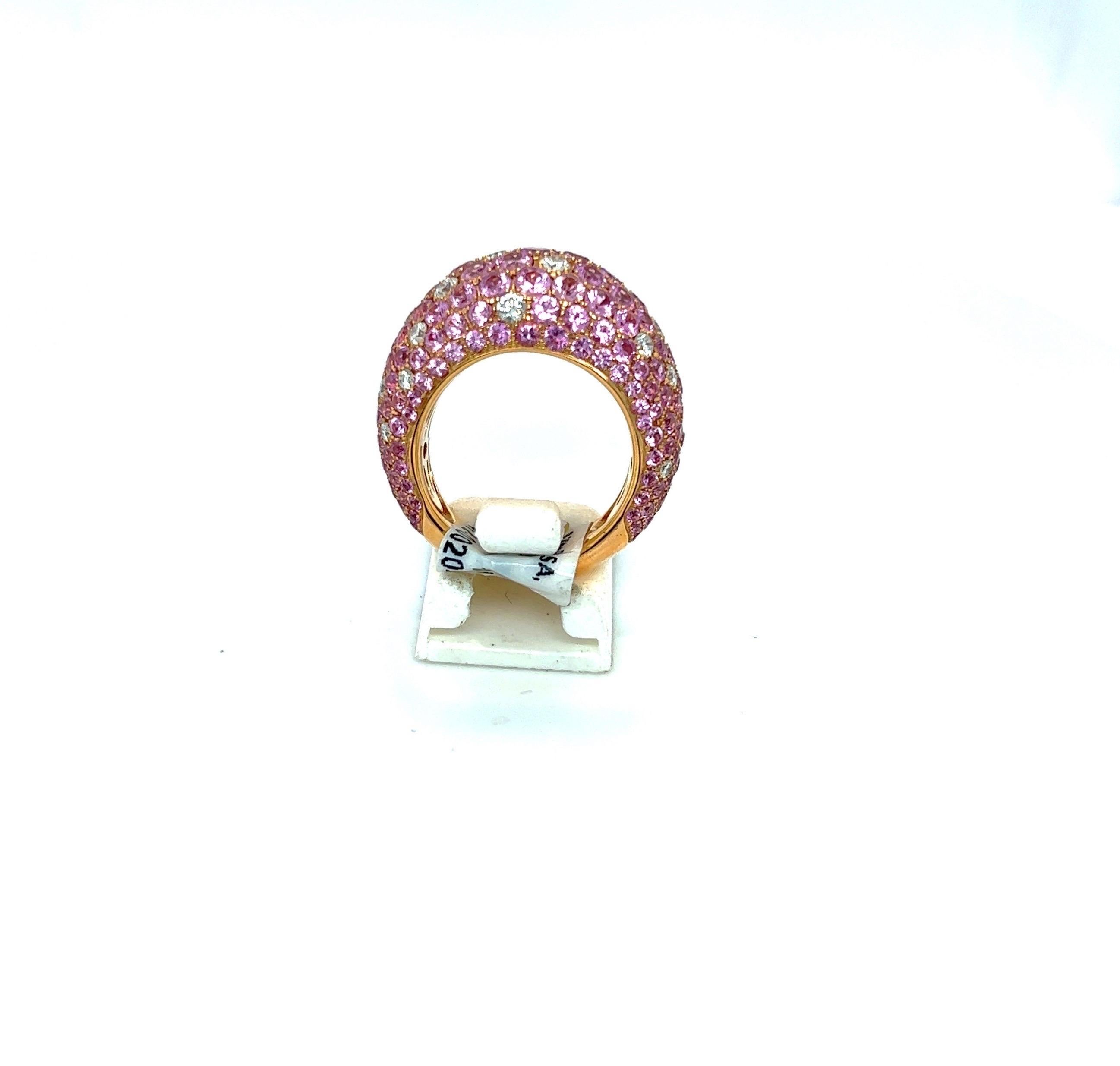 Women's or Men's Stenzorn 18 Karat Rose Gold Ring with 8.20cts Pink Sapphires 0.90cts, Diamonds For Sale