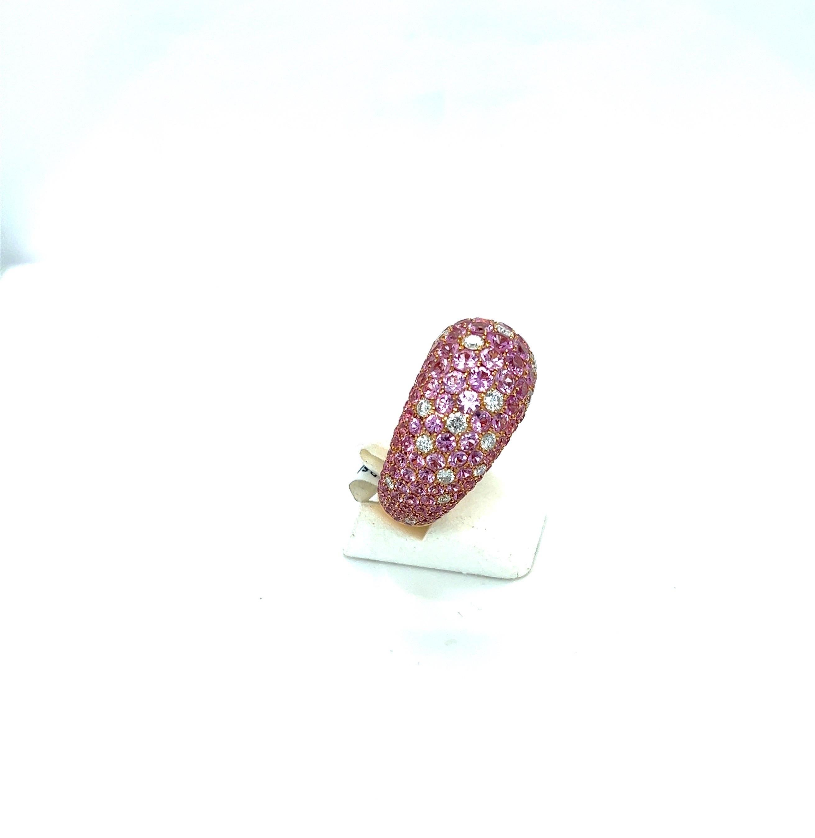 Stenzorn 18 Karat Rose Gold Ring with 8.20cts Pink Sapphires 0.90cts, Diamonds For Sale 1