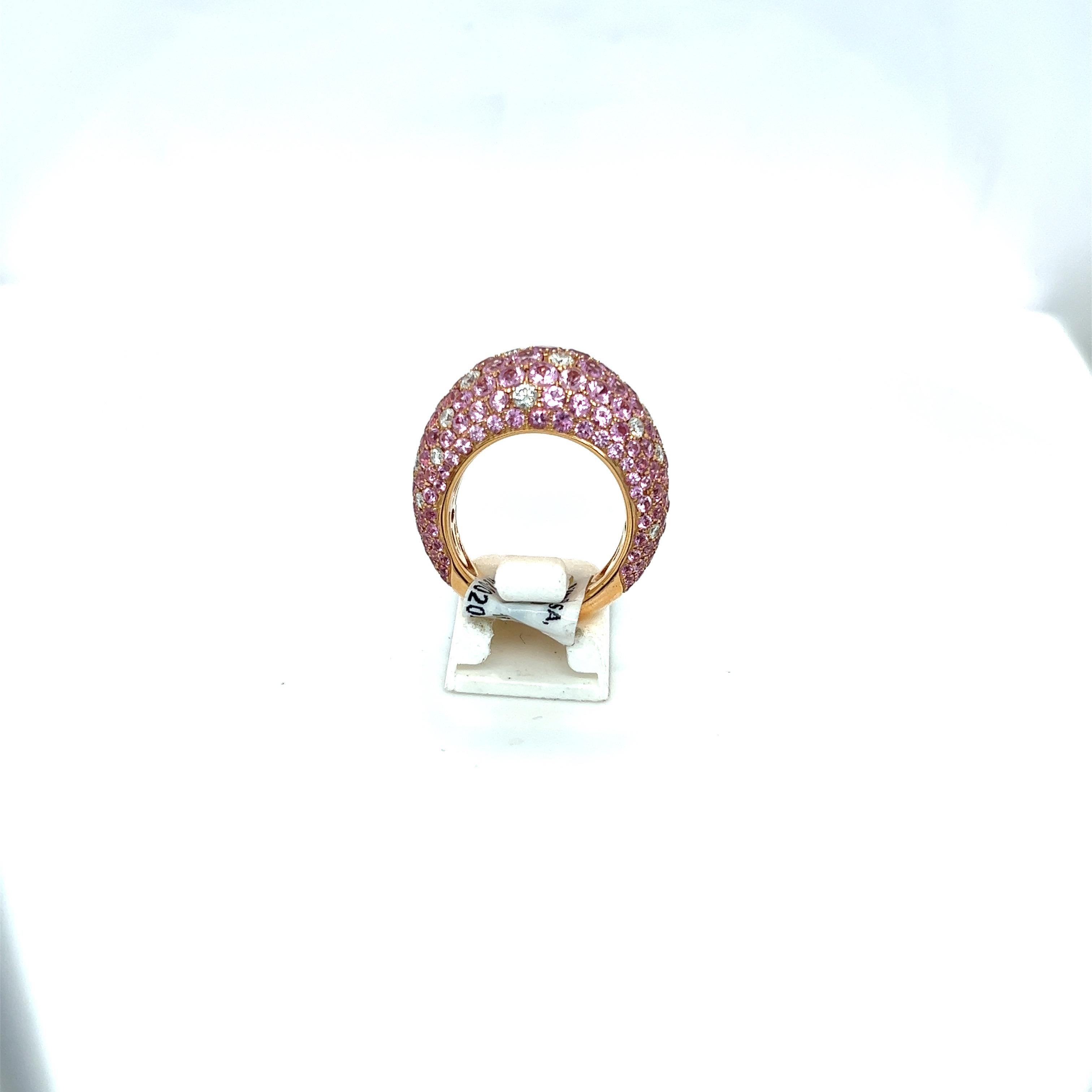 Stenzorn 18 Karat Rose Gold Ring with 8.20cts Pink Sapphires 0.90cts, Diamonds For Sale 2