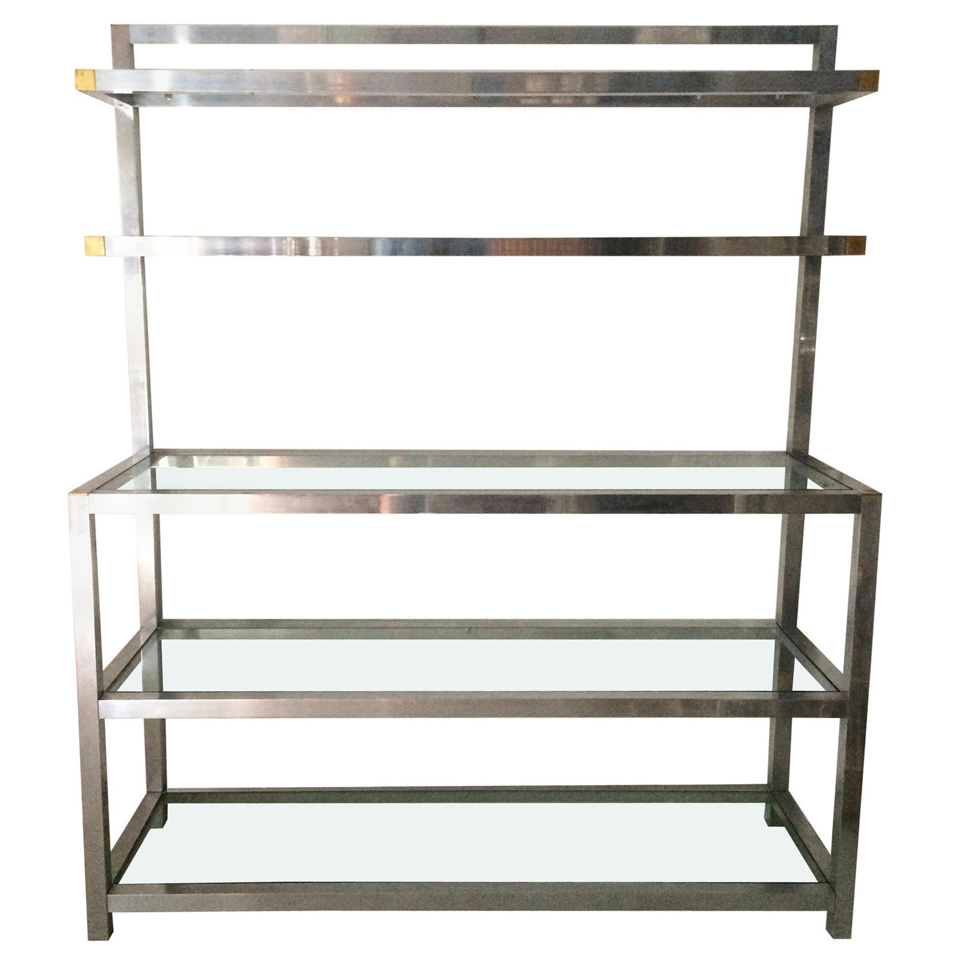 Step Back Polished Aluminium Display Shelf, 1970s For Sale