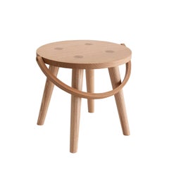 Step Bucket Stool, Low Seat or Side Table with Bentwood Handle in Solid Oak