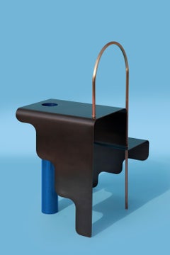 Step Chair in Blackened Steel with Powdered-Coated Steel and Brass Patina Detail