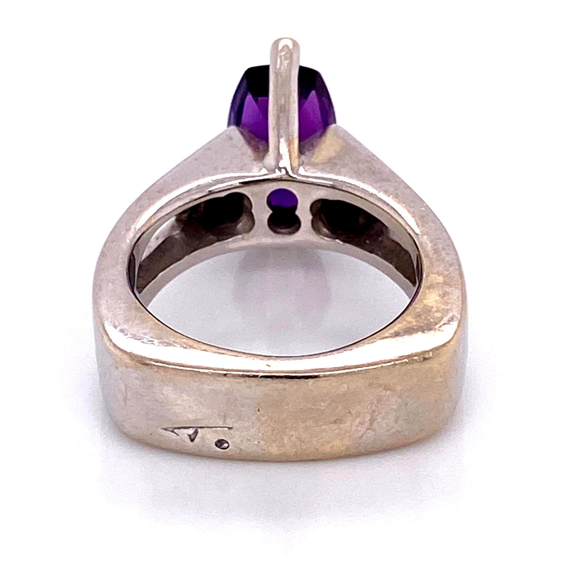 Step Cut Amethyst and Diamond Gold Tiberio Cocktail Ring Fine
