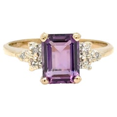 Anello con ametista e diamanti taglio Step-Cut - Oro giallo 14k