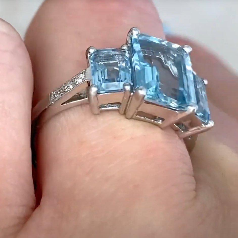 Emerald Cut Step Cut Aquamarine Engagement Ring (Approx 1.80-Carats), Platinum For Sale