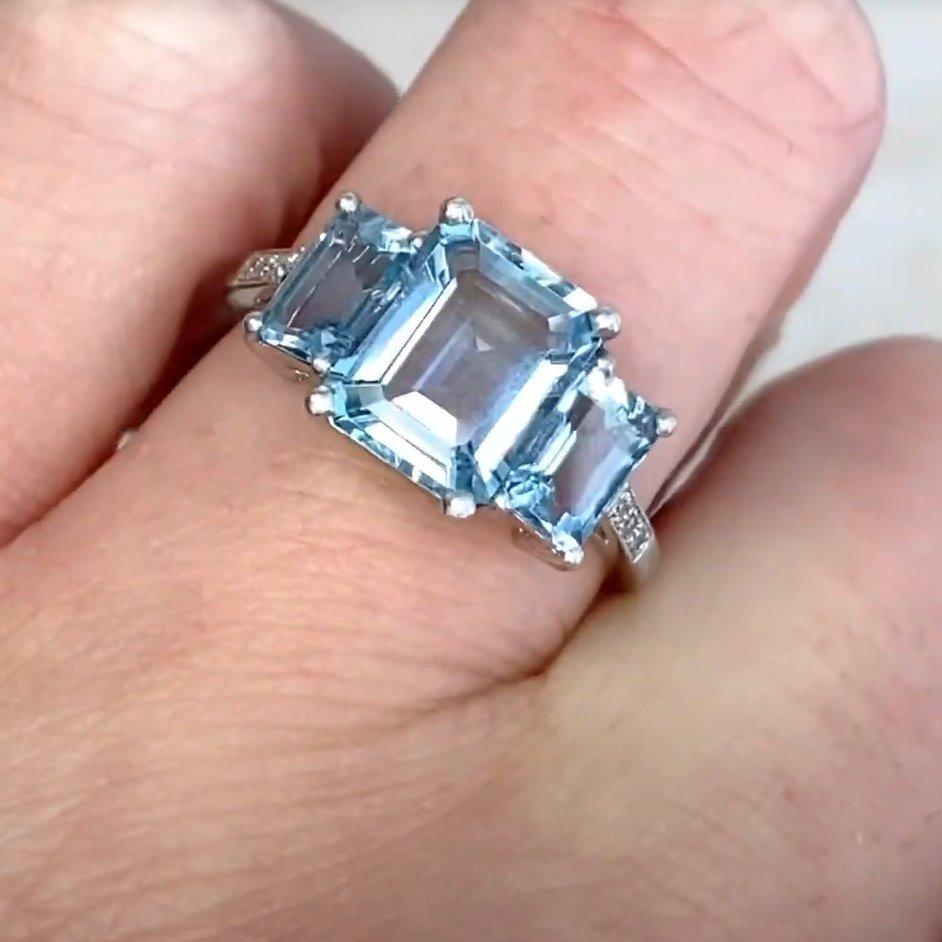 Women's Step Cut Aquamarine Engagement Ring (Approx 1.80-Carats), Platinum For Sale