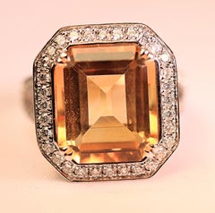 Citrine and Diamond White Gold Cocktail Ring Right Hand Ring