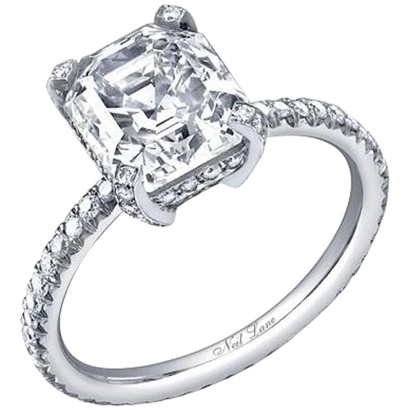 Neil Lane Couture Step-Cut Diamond, Platinum Ring For Sale