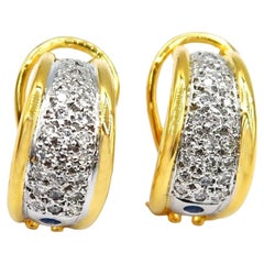 Step Edge Pavé Diamond 18K Tapered Huggie Earrings Removable Post & Omega Backs