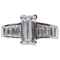 Step Emerald Cut White Diamond Engagement Baguette Shoulders J VS 1.60 TW Ring