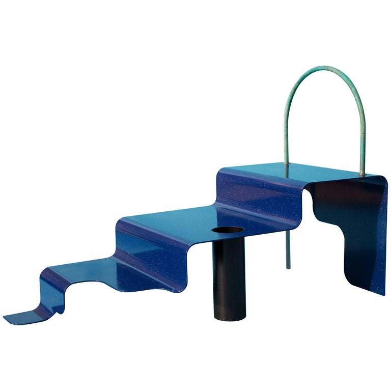 Step Stair in Blackened Steel with Powdered-Coated Steel and Brass Patina Detail 1