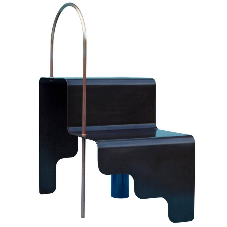 Step Stair Seat in Blackened Steel with Powder-Coated Steel and Brass Detail 1