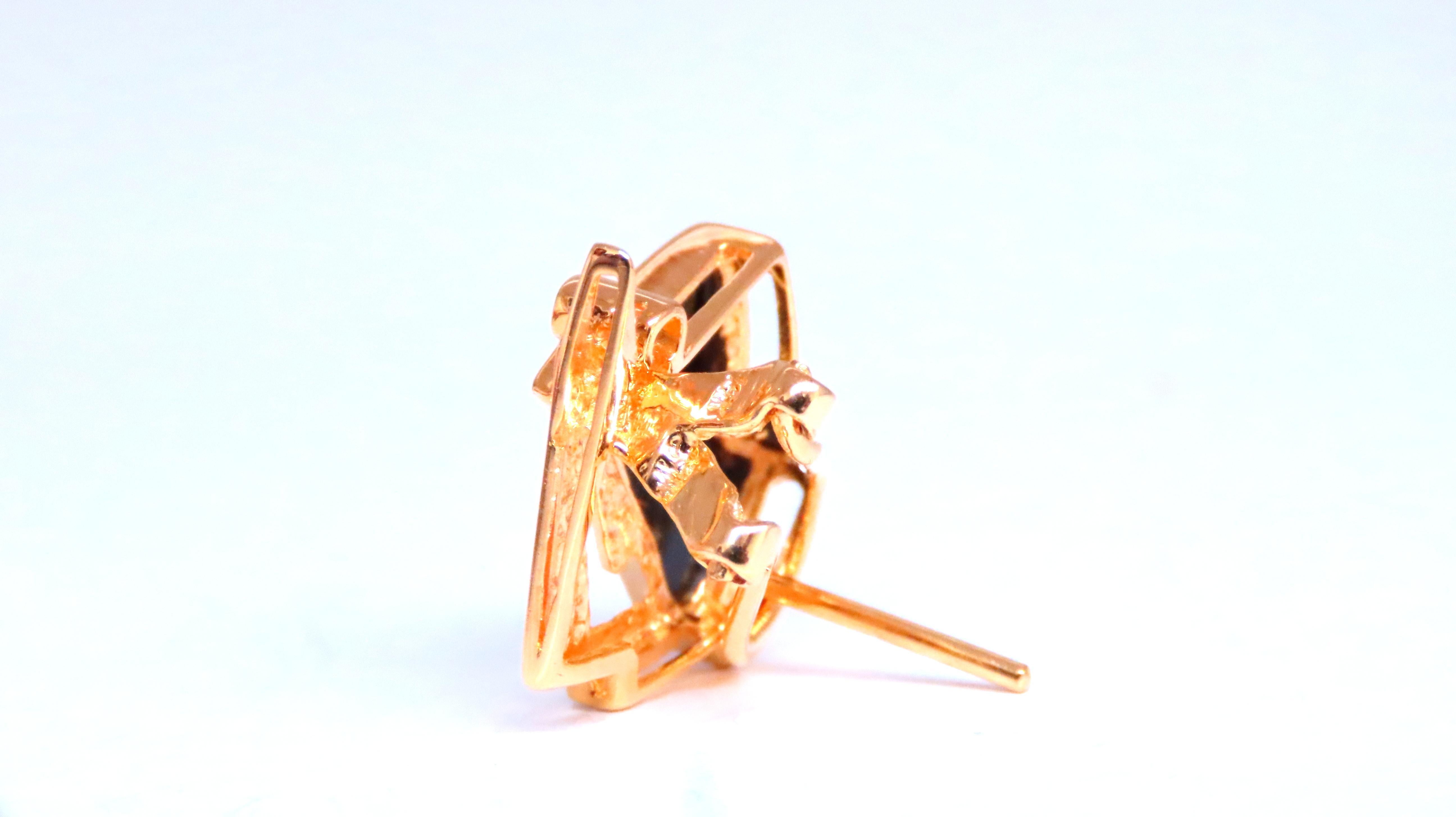 Trillion Cut Step Tier Art Deco Style Onyx Clip Earrings 14kt Gold 12623 For Sale