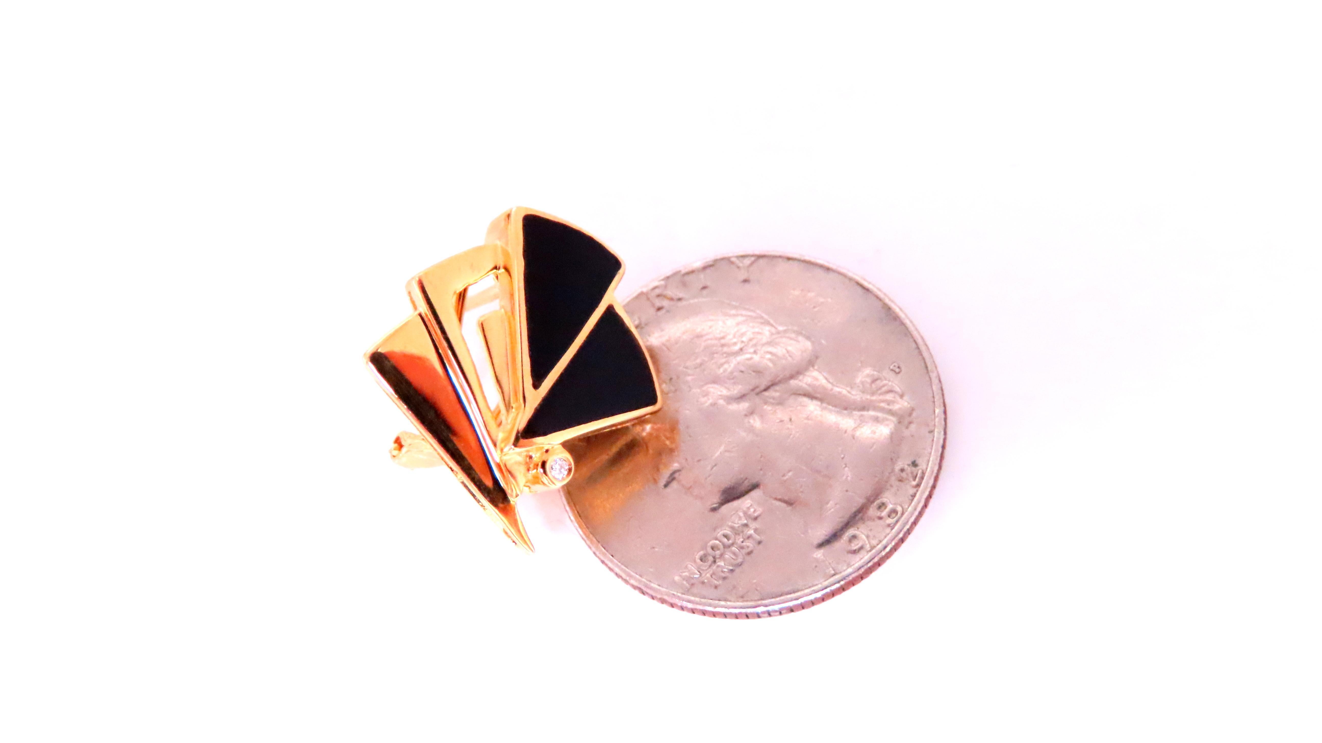 Step Tier Art Deco Style Onyx Clip Earrings 14kt Gold 12623 For Sale 1