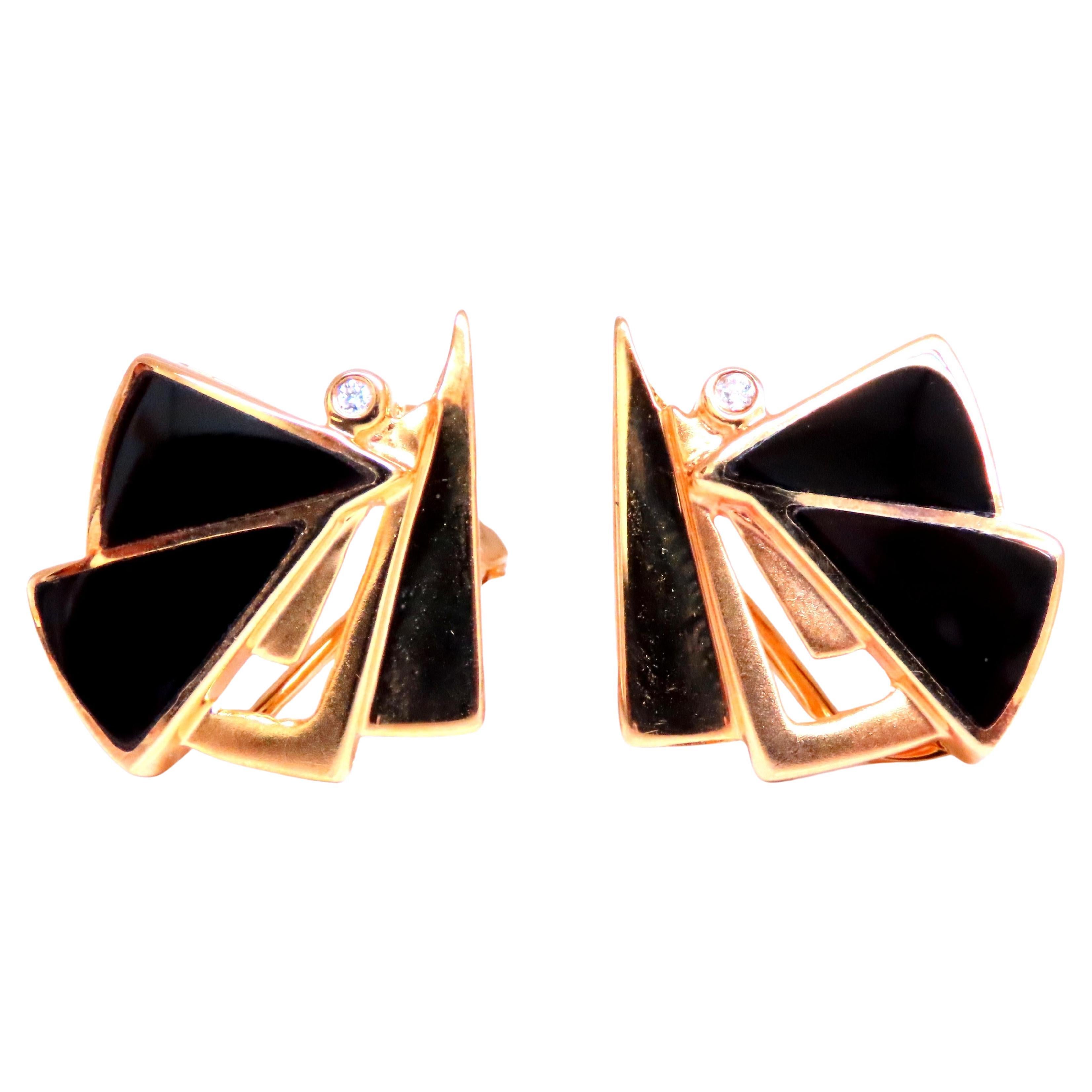 Step Tier Art Deco Style Onyx Clip Earrings 14kt Gold 12623 For Sale