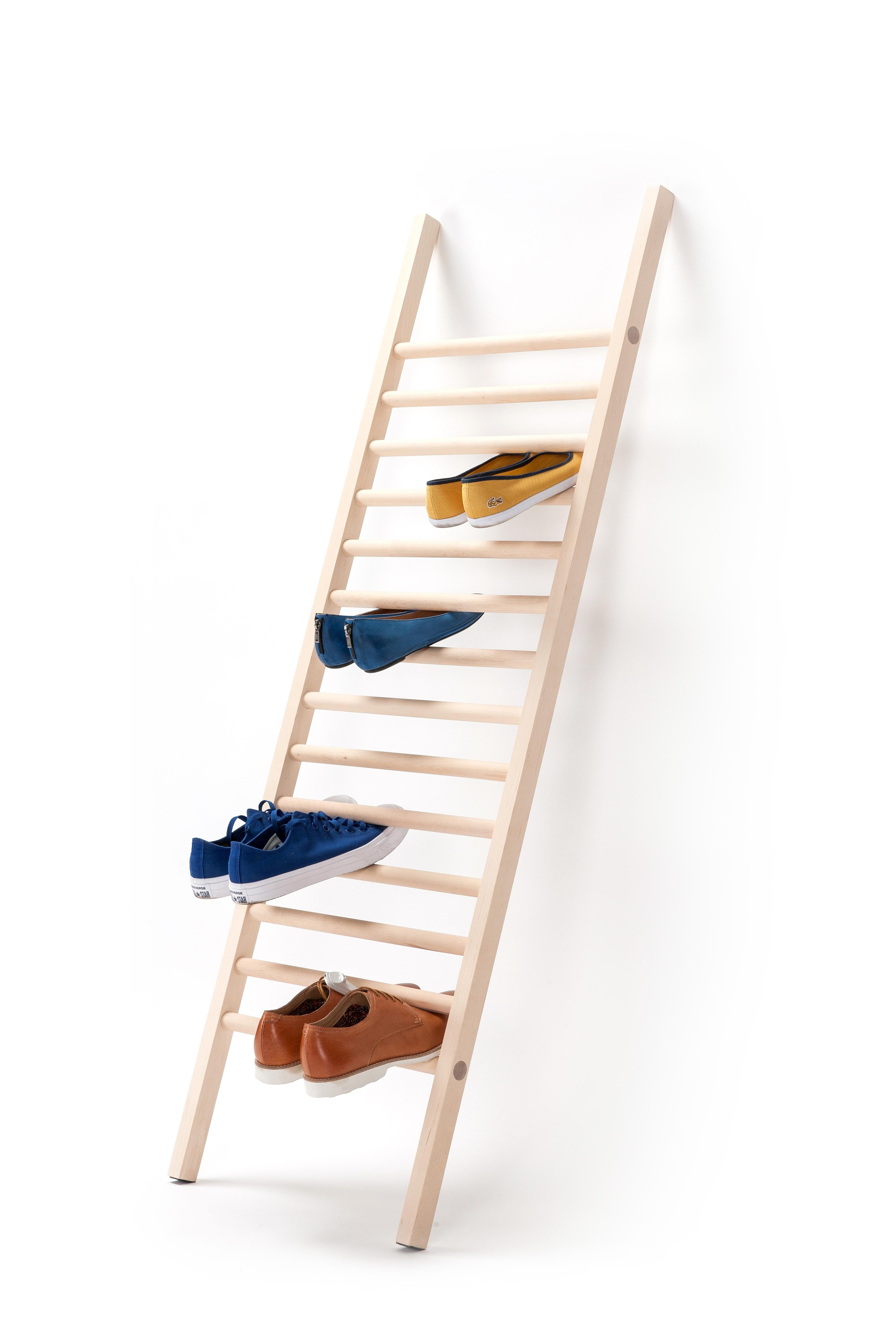 For your lovely shoes.
This simple solution to store shoes and always have them in sight, designed by Tore Bleuzé, feels so obvious and natural that it’s almost strange it hasn’t been used before. All you need to do is gently put step up against a