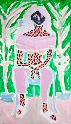 "Dame sur une chaise", 120 x 70 cm, acrylique sur toile