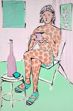 "Dame au Prosecco", 100 x 70 cm, acrylique sur toile