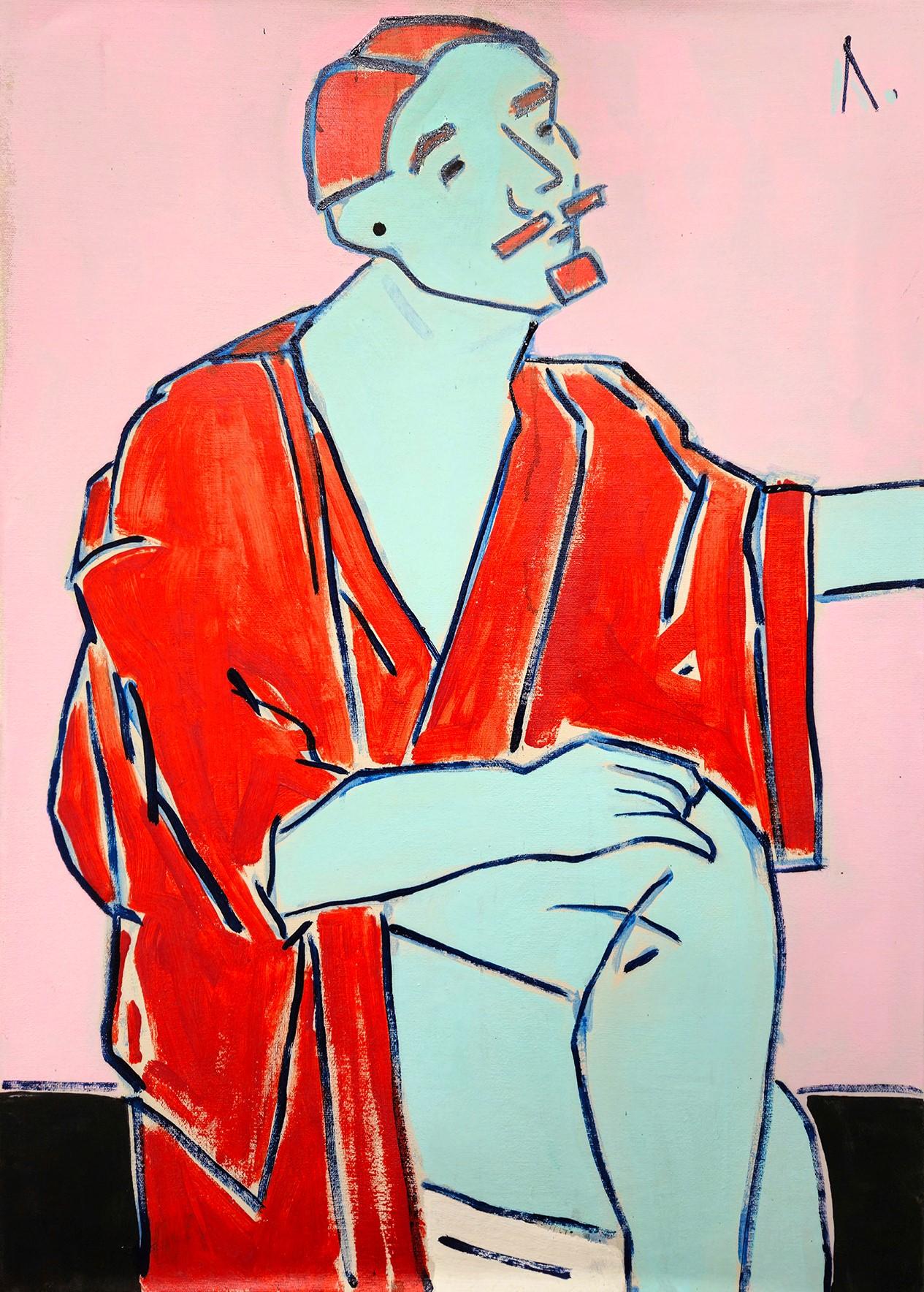 "Samurai rosso", 58x84cm, tela, olio, acrilico - Art di Stepan Lysenko