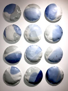 Stepanka Porcelaine Pillows, Blue white and gray, Mural Installation