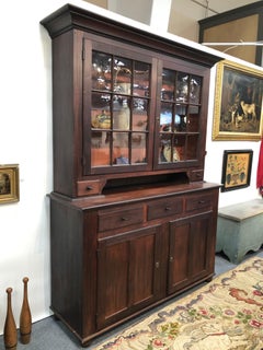 Stepback Two-Piece Glass Door Flat Wall Cupboard Cherry circa 1810 American