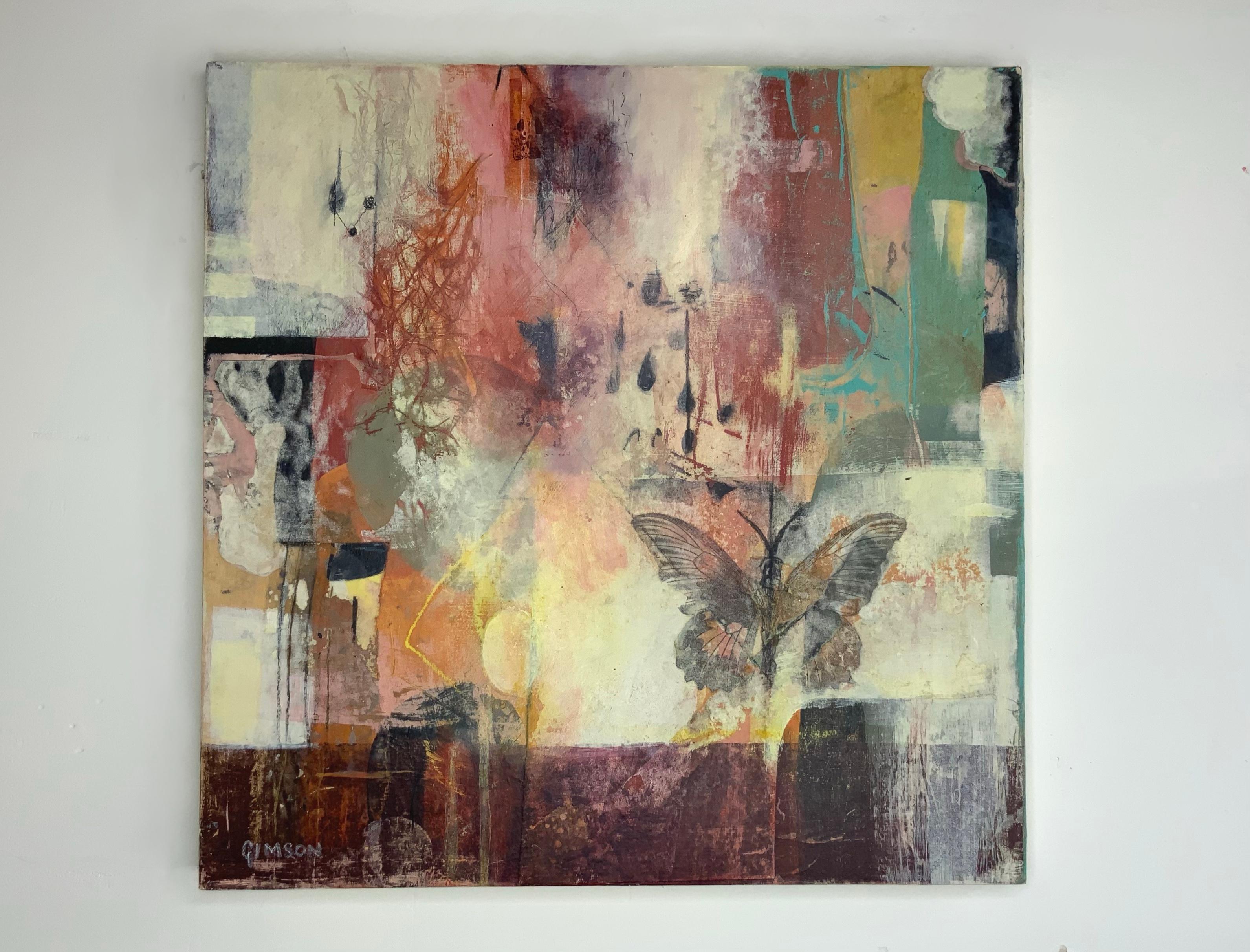 <p>Artist Comments<br>Artist Steph Gimson crafts an abstract display of a butterfly in a collaged background. She depicts greenery through earthy tones and painterly strokes. Part of her Whimsical collection focusing on nature and fantasy themes