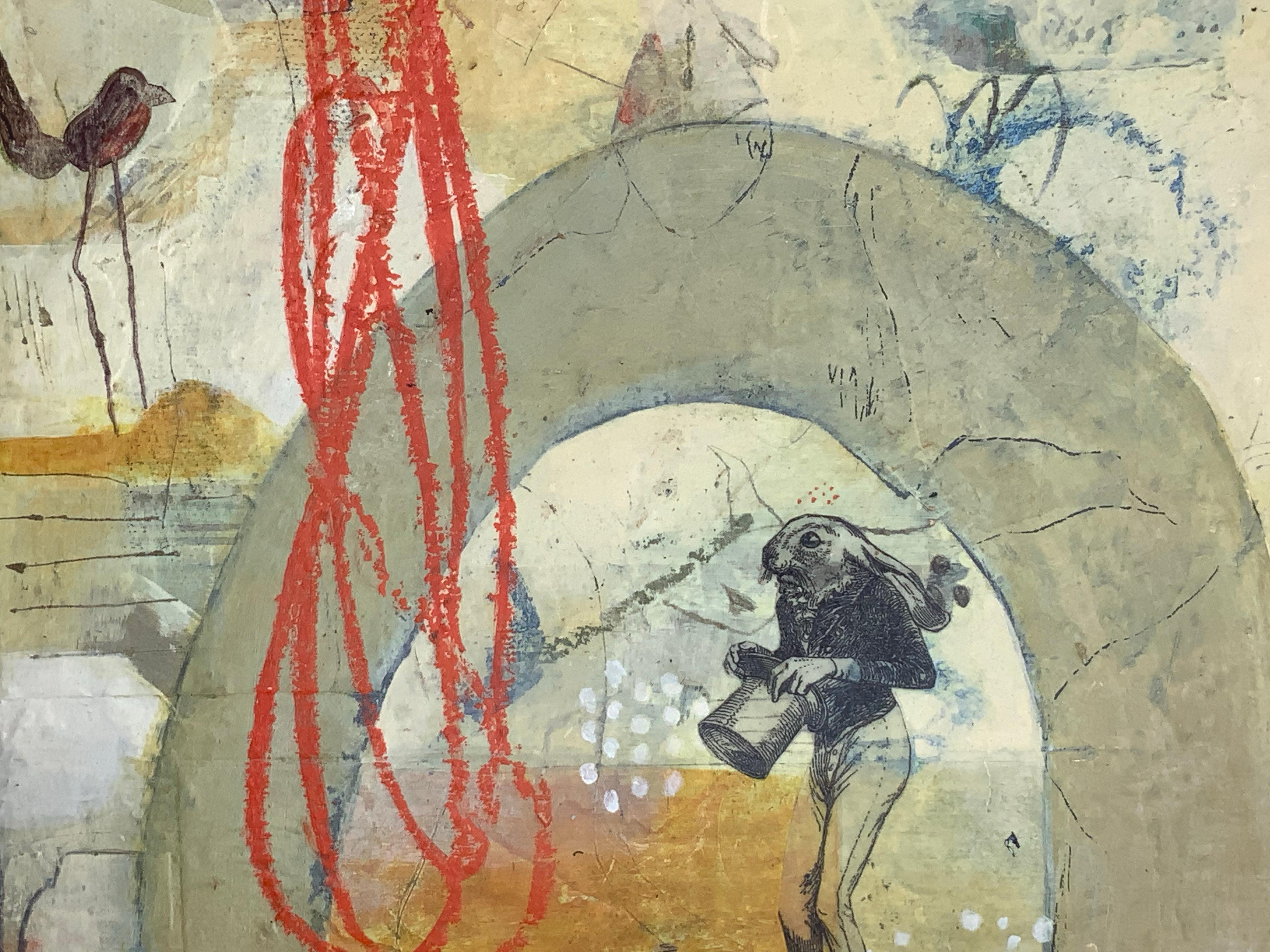 <p>Artist Comments<br>Artist Steph Gimson imagines an abstract vintage composition of a hare wearing a top hat and a suit with a long-legged crow. Part of her Whimsical collection explores fantasy themes and surrealism. She draws inspiration from