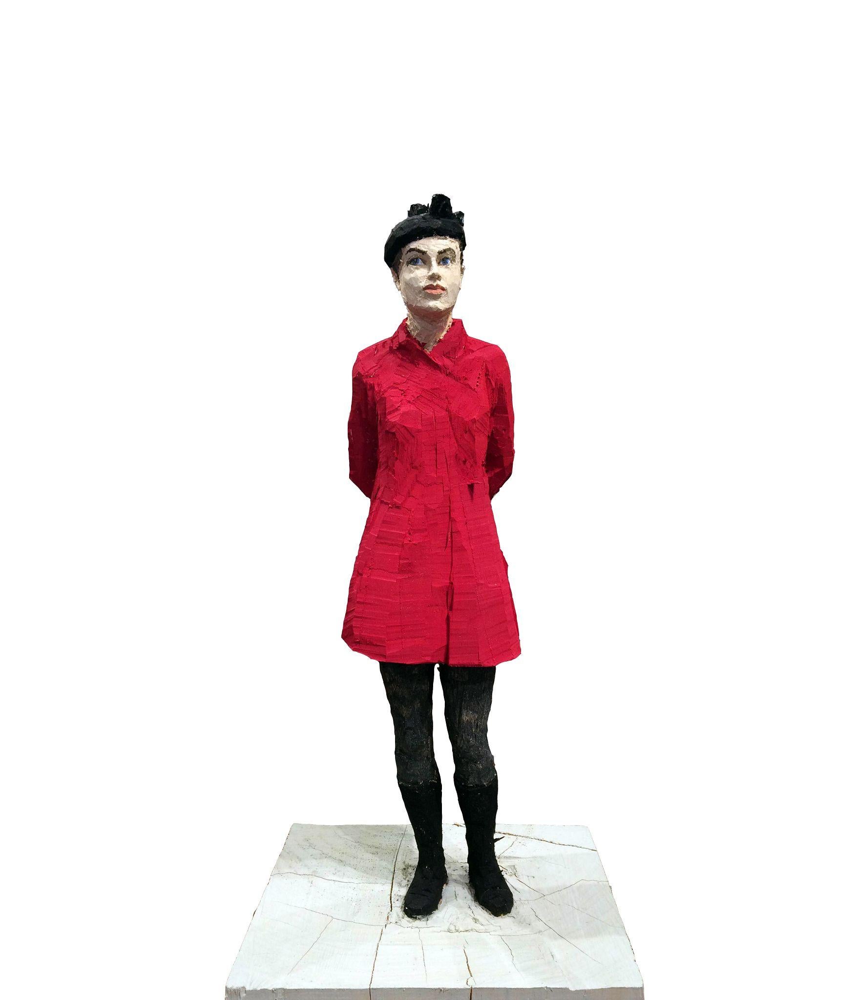 Stephan Balkenhol Figurative Sculpture - Woman with Red Jacket
