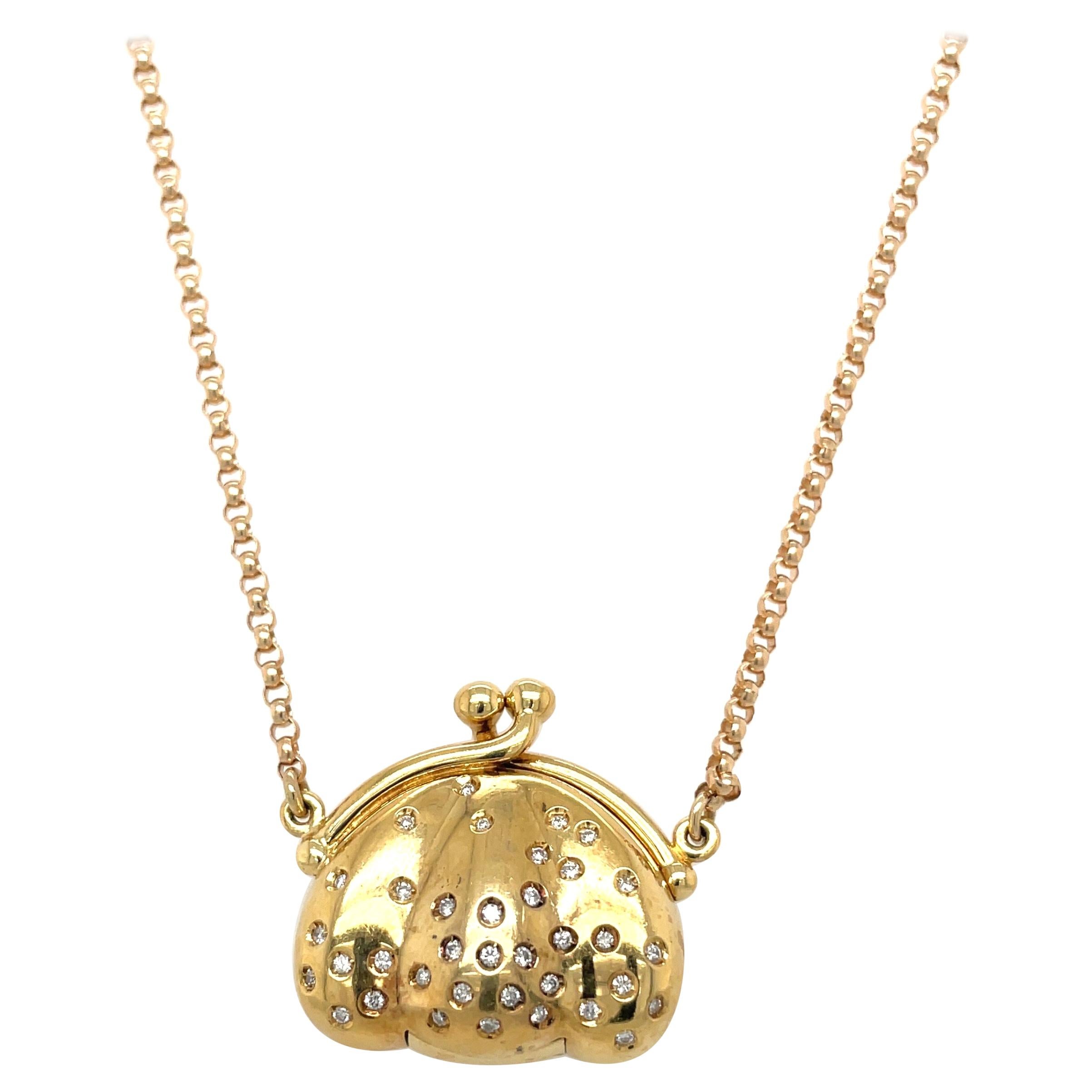 Stephan Hafner 18kt Yellow Gold, .20ct Diamond Pocketbook Pendant Necklace For Sale