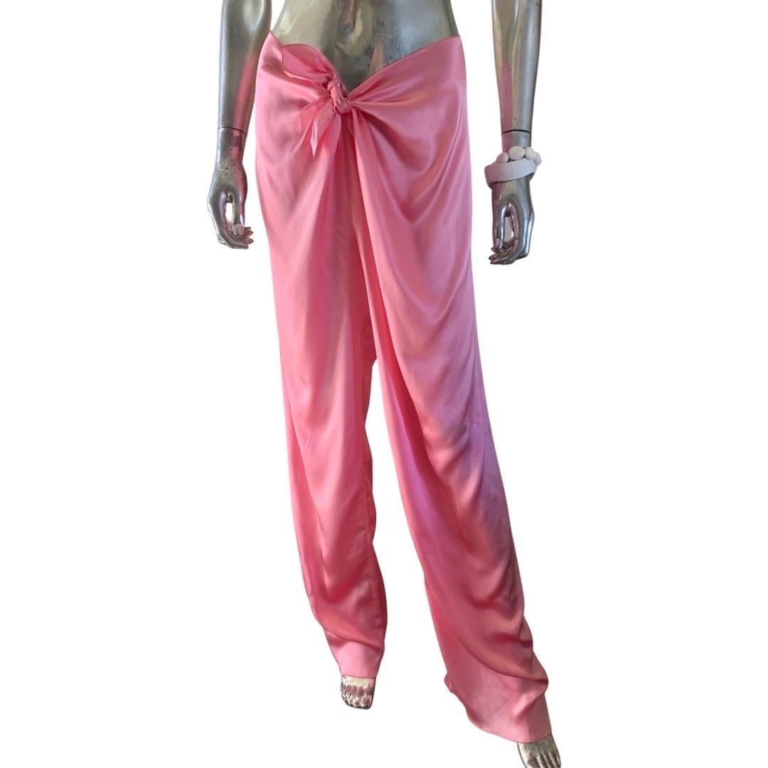 Stephan Janson  Pantalon en charmeuse de soie rose italienne noué sur le devant, taille 8 Excellent état - En vente à Palm Springs, CA