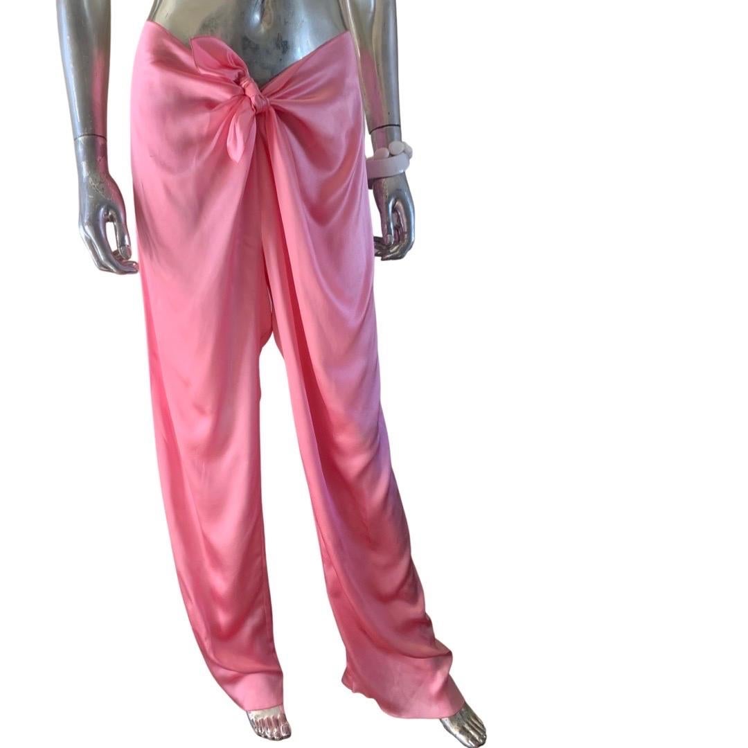 Stephan Janson  Pantalon en charmeuse de soie rose italienne noué sur le devant, taille 8 Pour femmes en vente