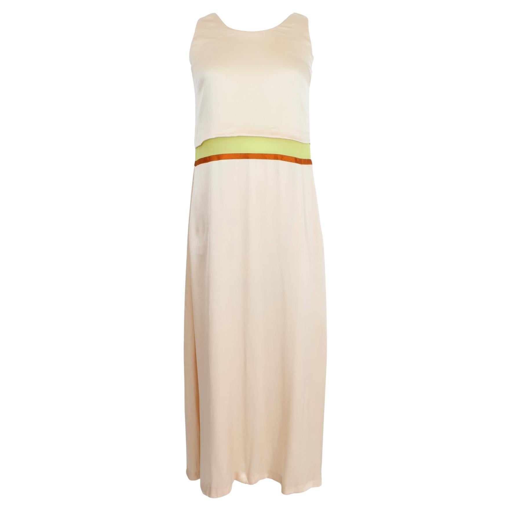 Stephan Janson Silk Beige Evening Long Dress 2000s For Sale