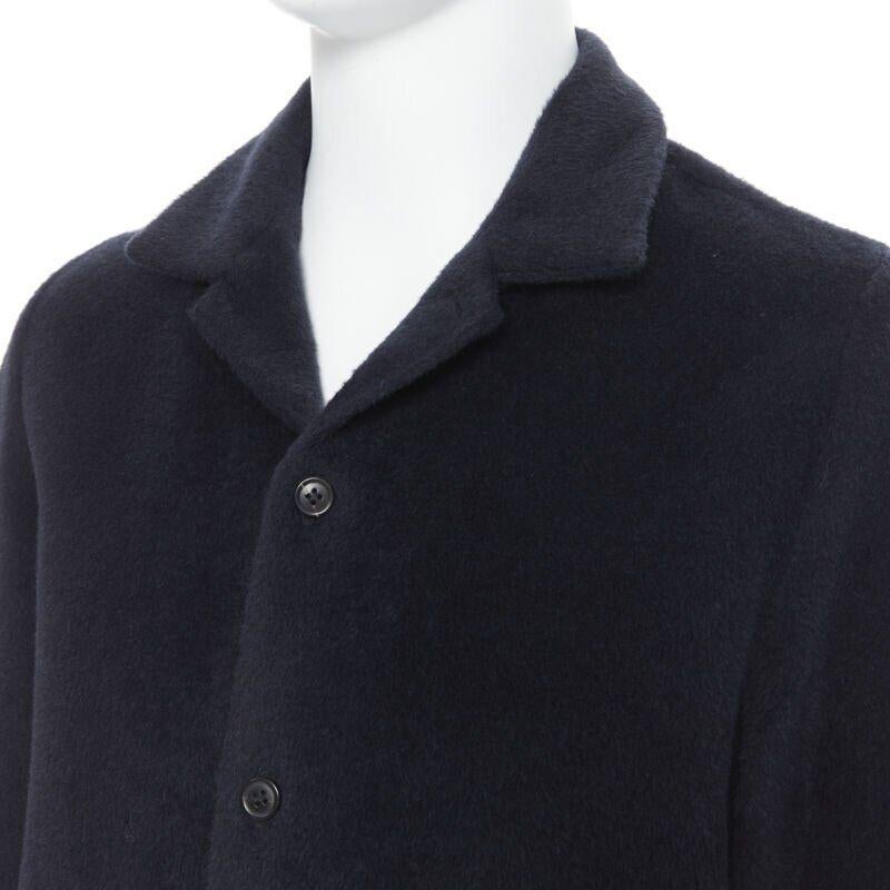 STEPHAN SCHNEIDER black alpaca wool notched collar overcoat shirt 3 M
Reference: PRCN/A00062
Brand: Stephen Schneider
Model: Alpaca overshirt
Material: Alpaca, Wool
Color: Black
Pattern: Solid
Closure: Button
Extra Details: Spread notched collar.