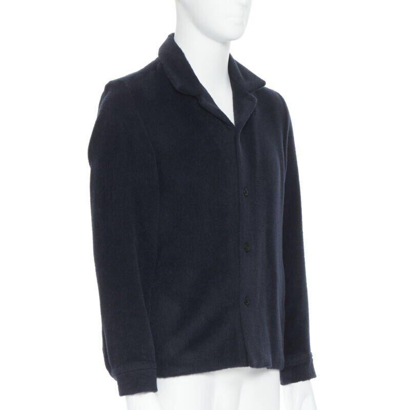 Black STEPHAN SCHNEIDER black alpaca wool notched collar overcoat shirt 3 M For Sale