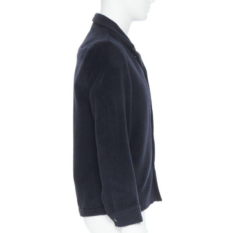 STEPHAN SCHNEIDER black alpaca wool notched collar overcoat shirt 3 M In Excellent Condition For Sale In Hong Kong, NT