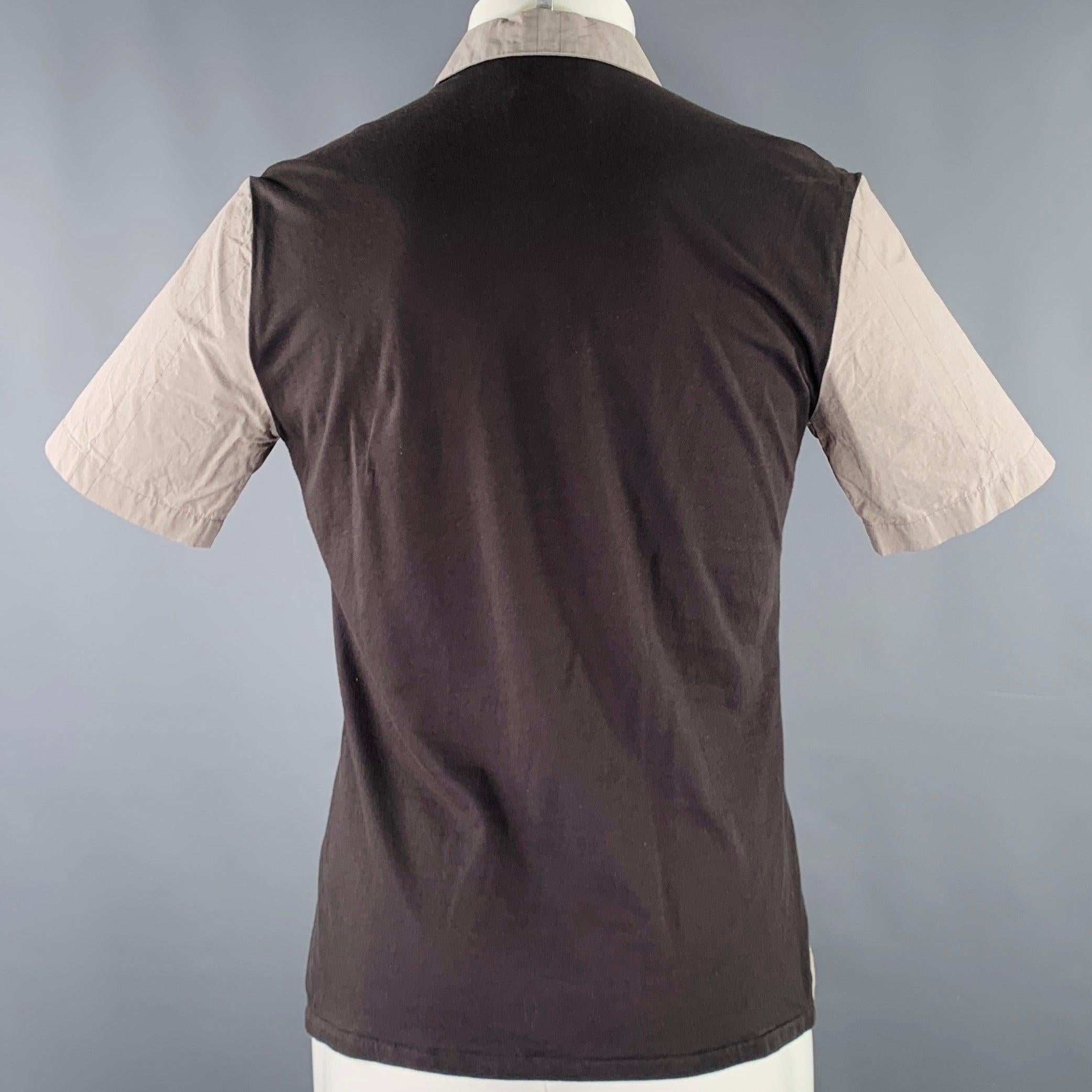 Beige STEPHAN SCHNEIDER Size M Grey Taupe Mixed Fabrics Cotton Short Sleeve Shirt For Sale