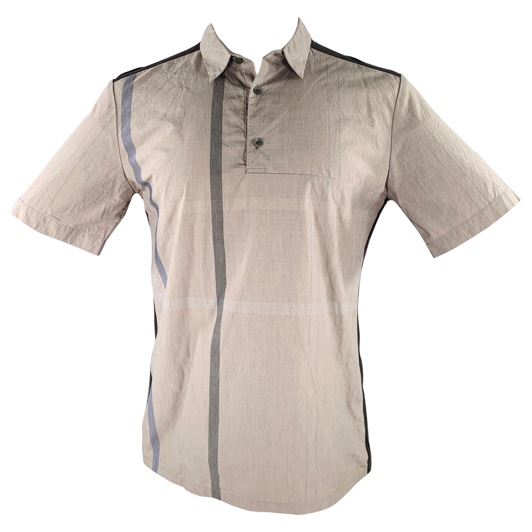 STEPHAN SCHNEIDER Talla M Gris Topo Mezcla de Tejidos Camisa de Manga Corta de Algodón