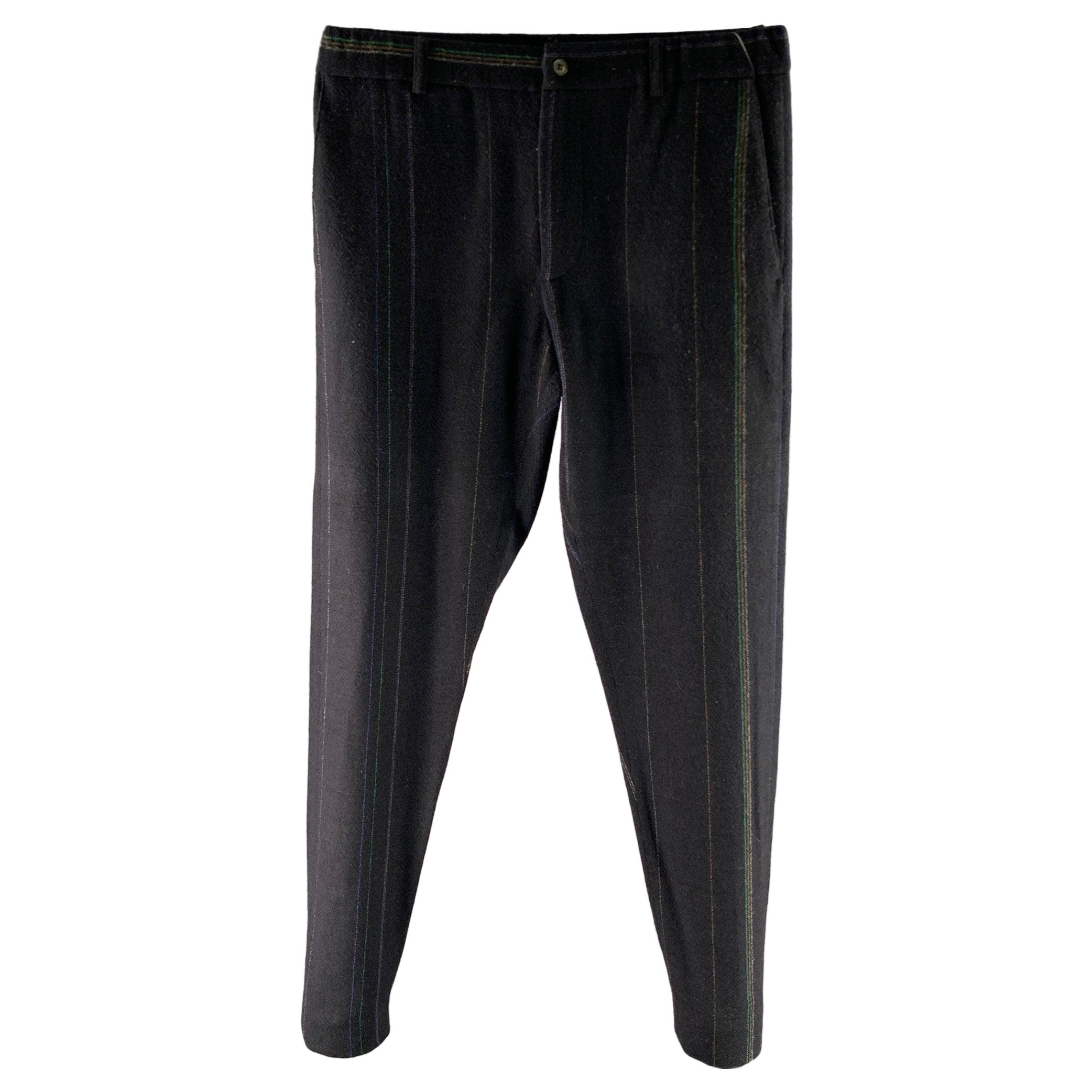 STEPHAN SCHNEIDER Size M Navy Striped Wool Elastic Casual Pants For Sale