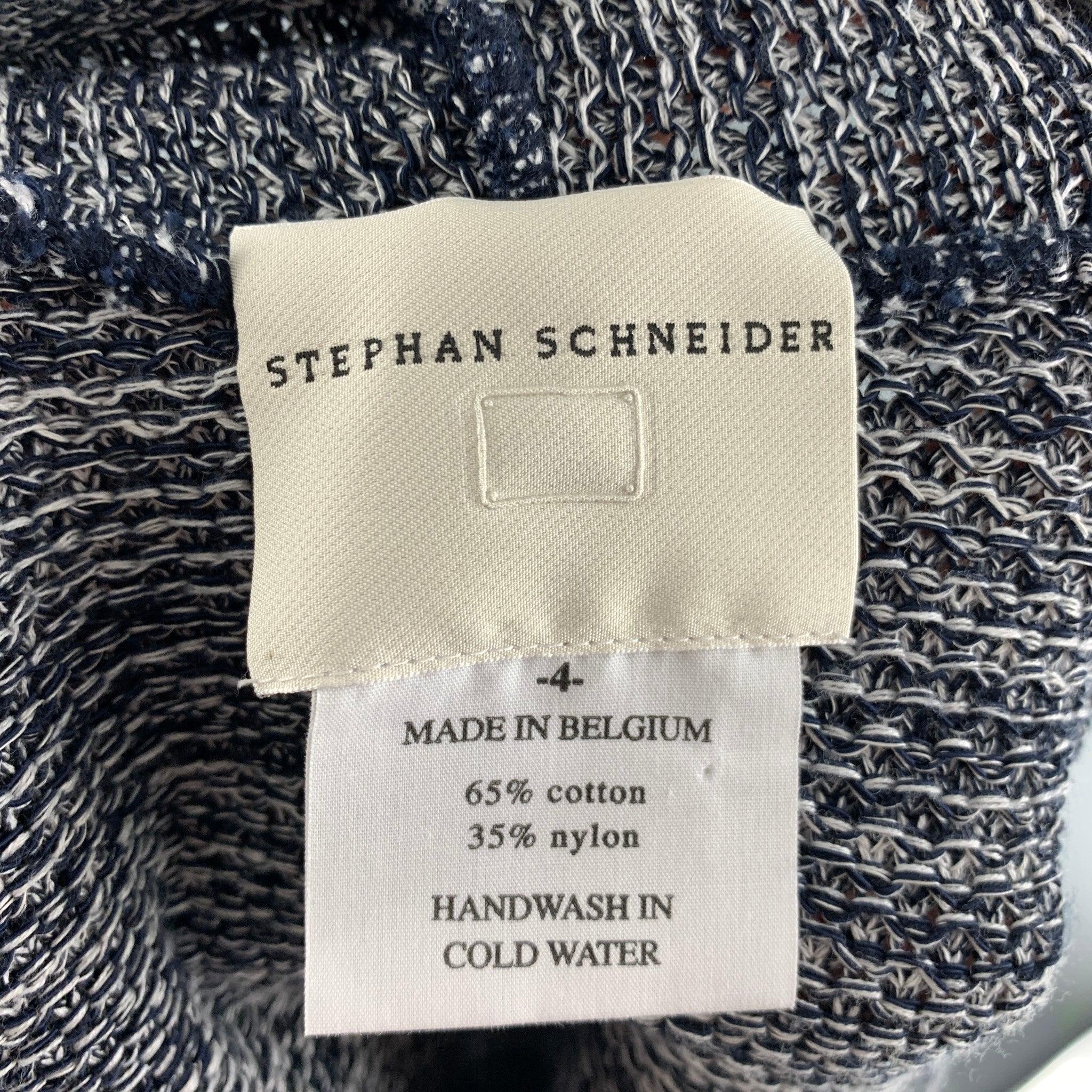 STEPHAN SCHNEIDER Size XL Navy White Knit Cotton / Nylon Cardigan For Sale 1