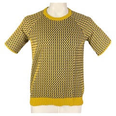 STEPHAN SCHNEIDER - Pull à col ras du cou en coton tricoté jaune, noir et blanc, taille XL