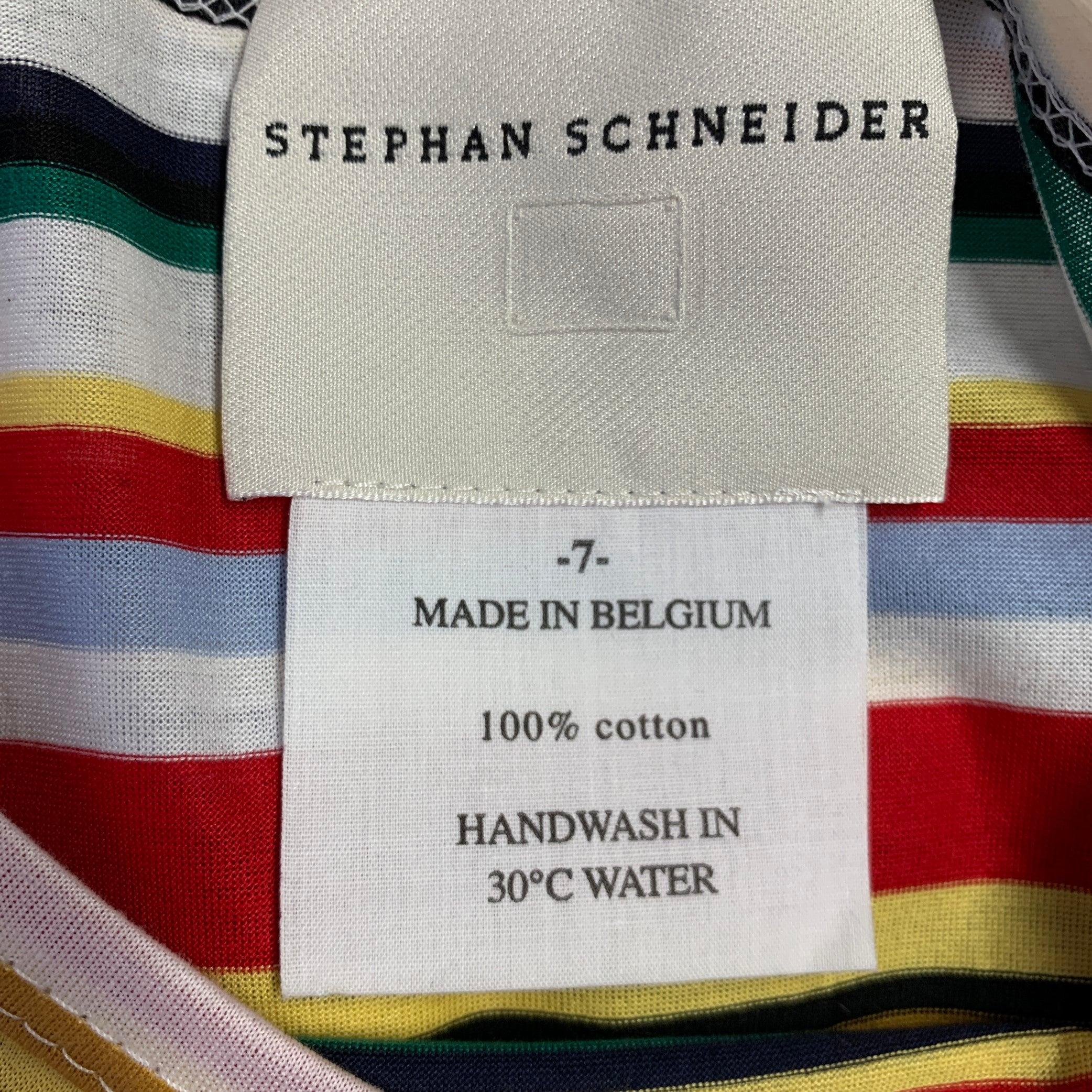 STEPHAN SCHNEIDER Size XXXL Multi Color Stripe Cotton Short Sleeve T-shirt In Excellent Condition For Sale In San Francisco, CA