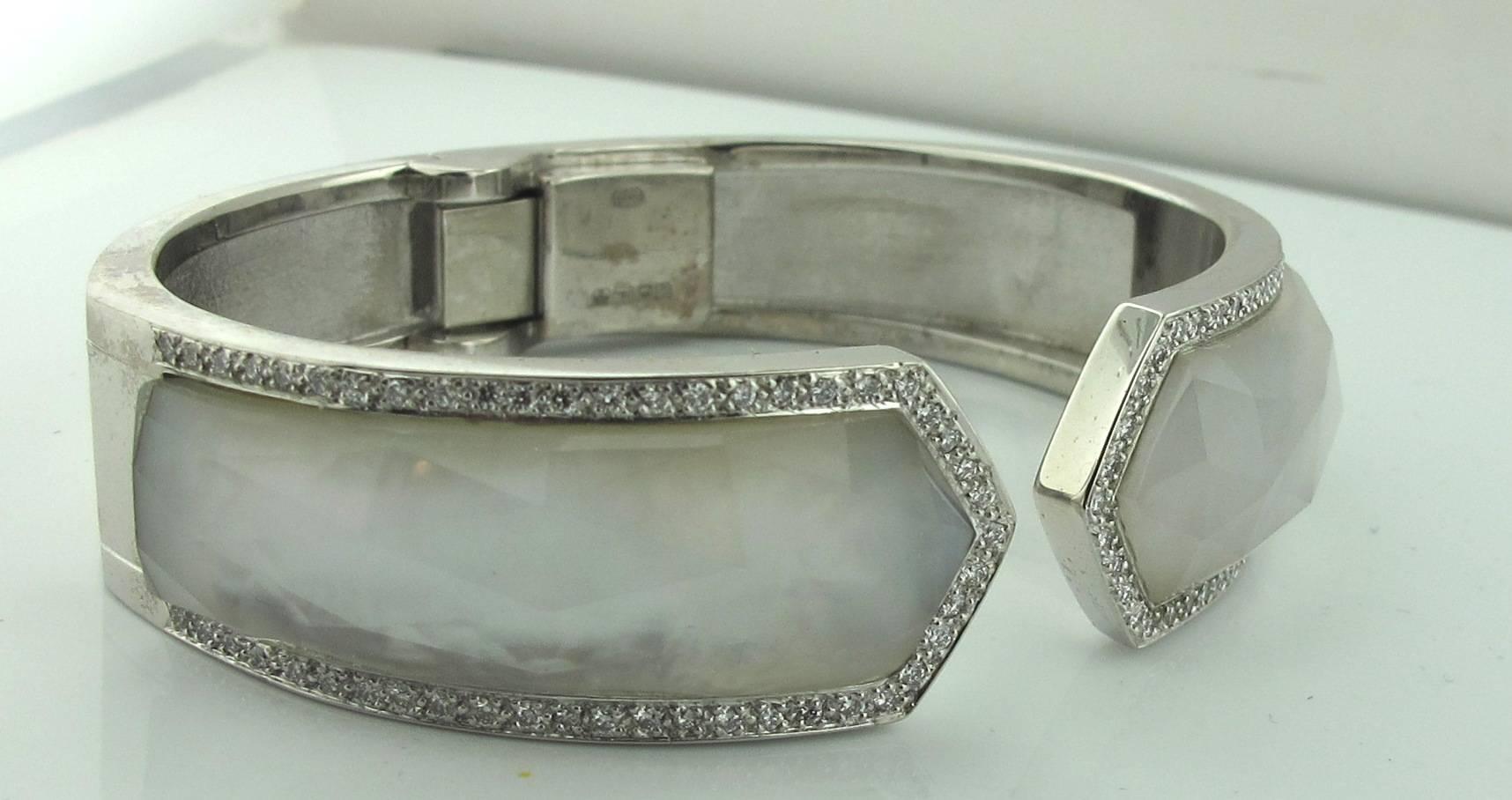 Stephan Webster 18 Karat White Gold, Mother-of-Pearl and Diamond Bracelet In Excellent Condition In Palm Desert, CA