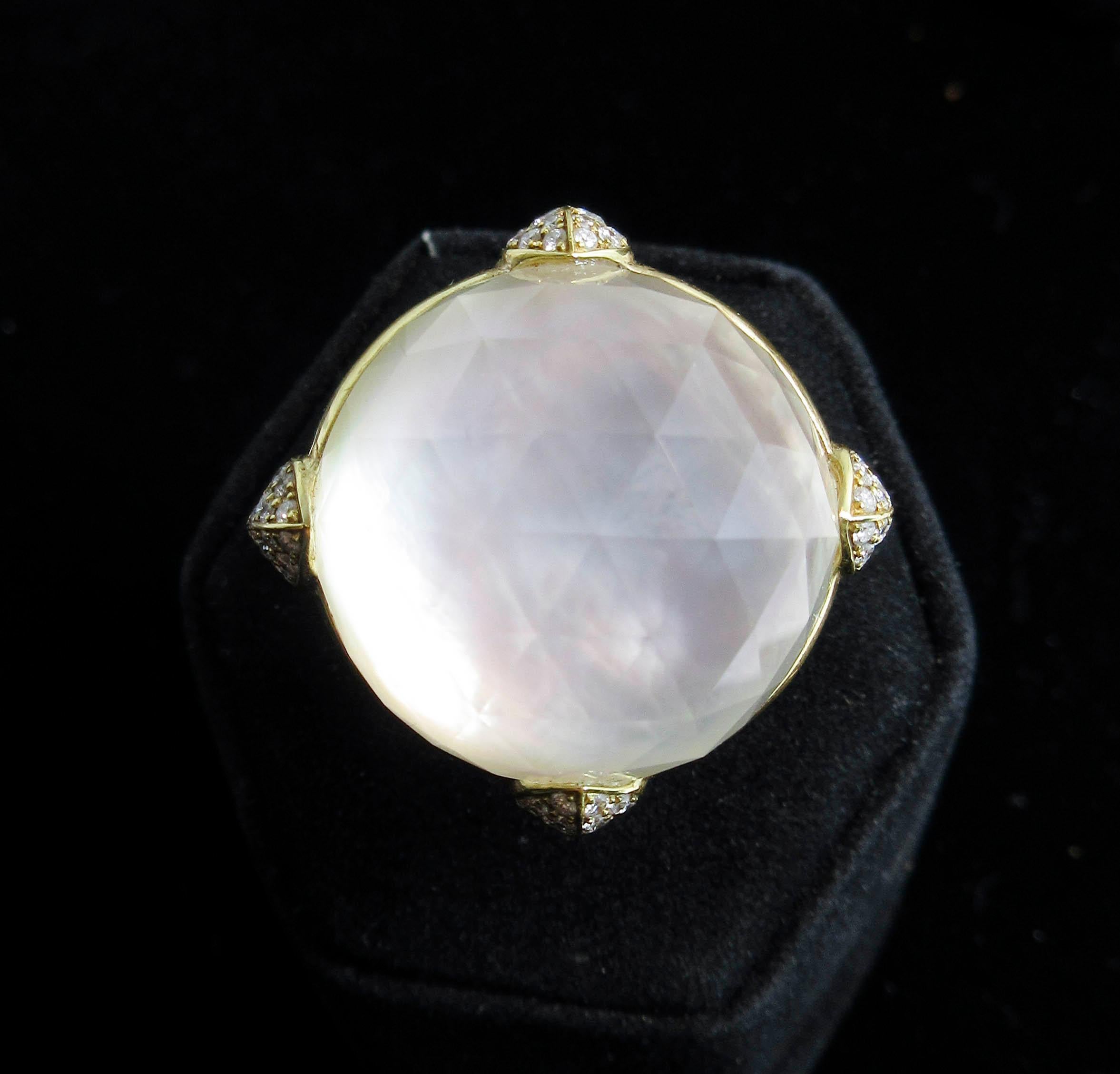 Stephan Webster 18 Karat White Gold Mother of Pearl and Quartz Diamond Ring For Sale 7