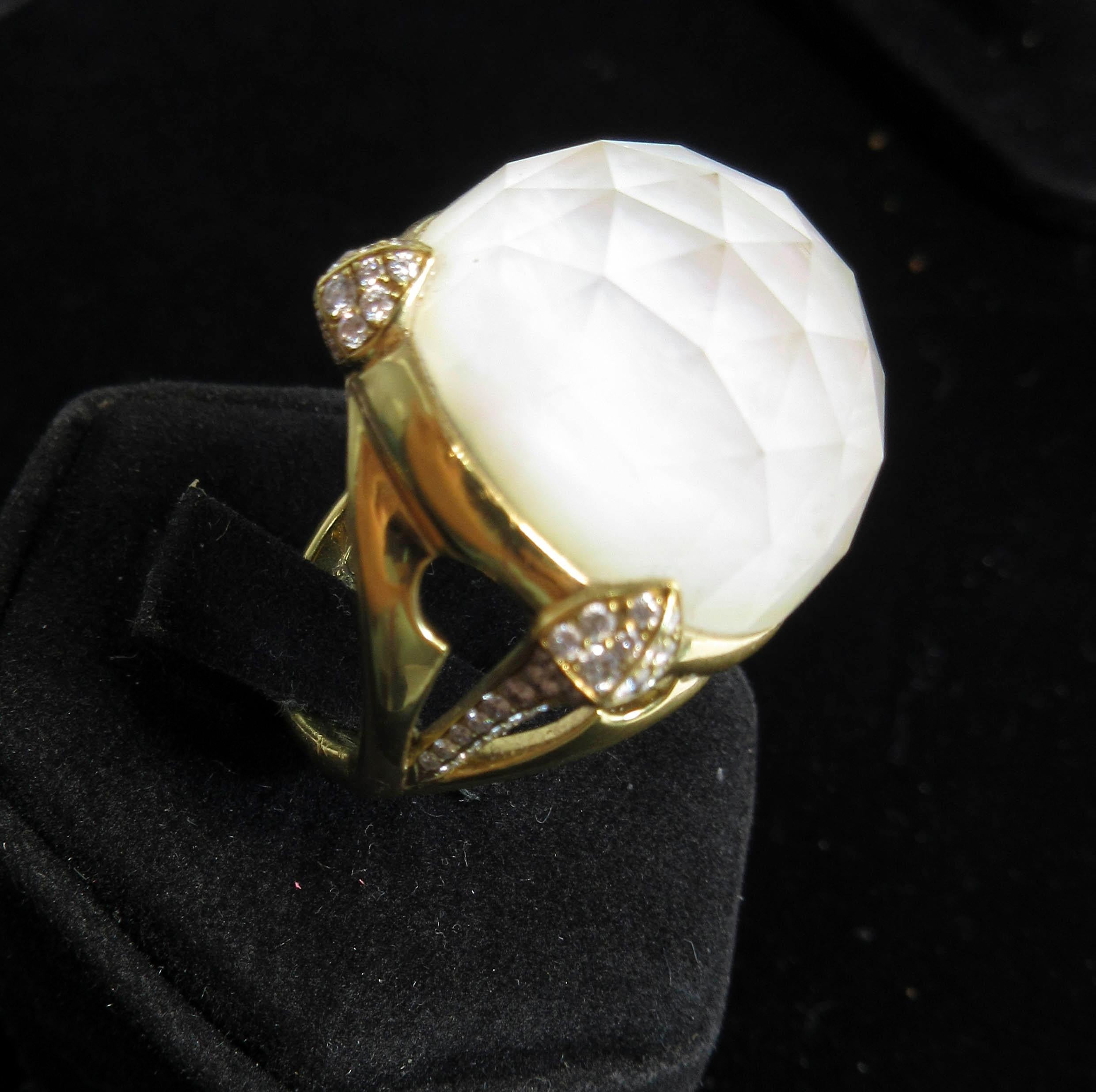 Stephan Webster 18 Karat White Gold Mother of Pearl and Quartz Diamond Ring For Sale 8