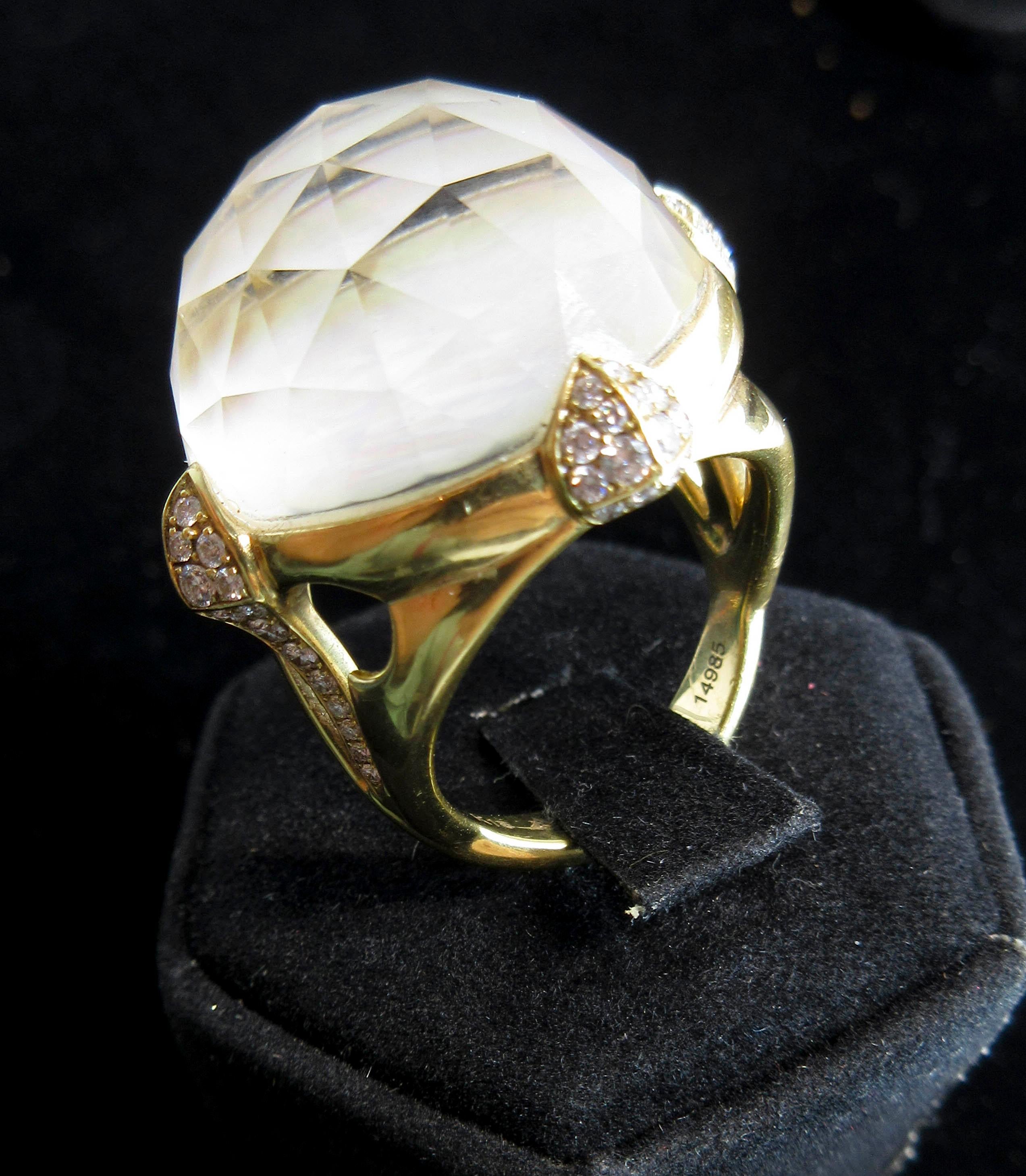 Stephan Webster 18 Karat White Gold Mother of Pearl and Quartz Diamond Ring For Sale 9