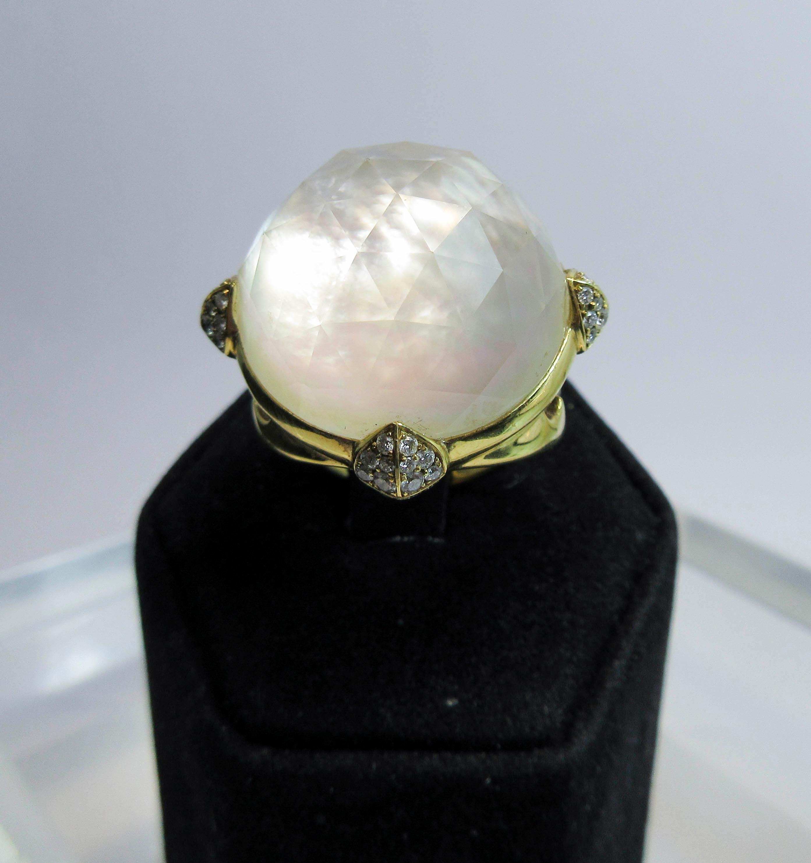 Stephan Webster 18 Karat White Gold Mother of Pearl and Quartz Diamond Ring In Excellent Condition For Sale In Los Angeles, CA