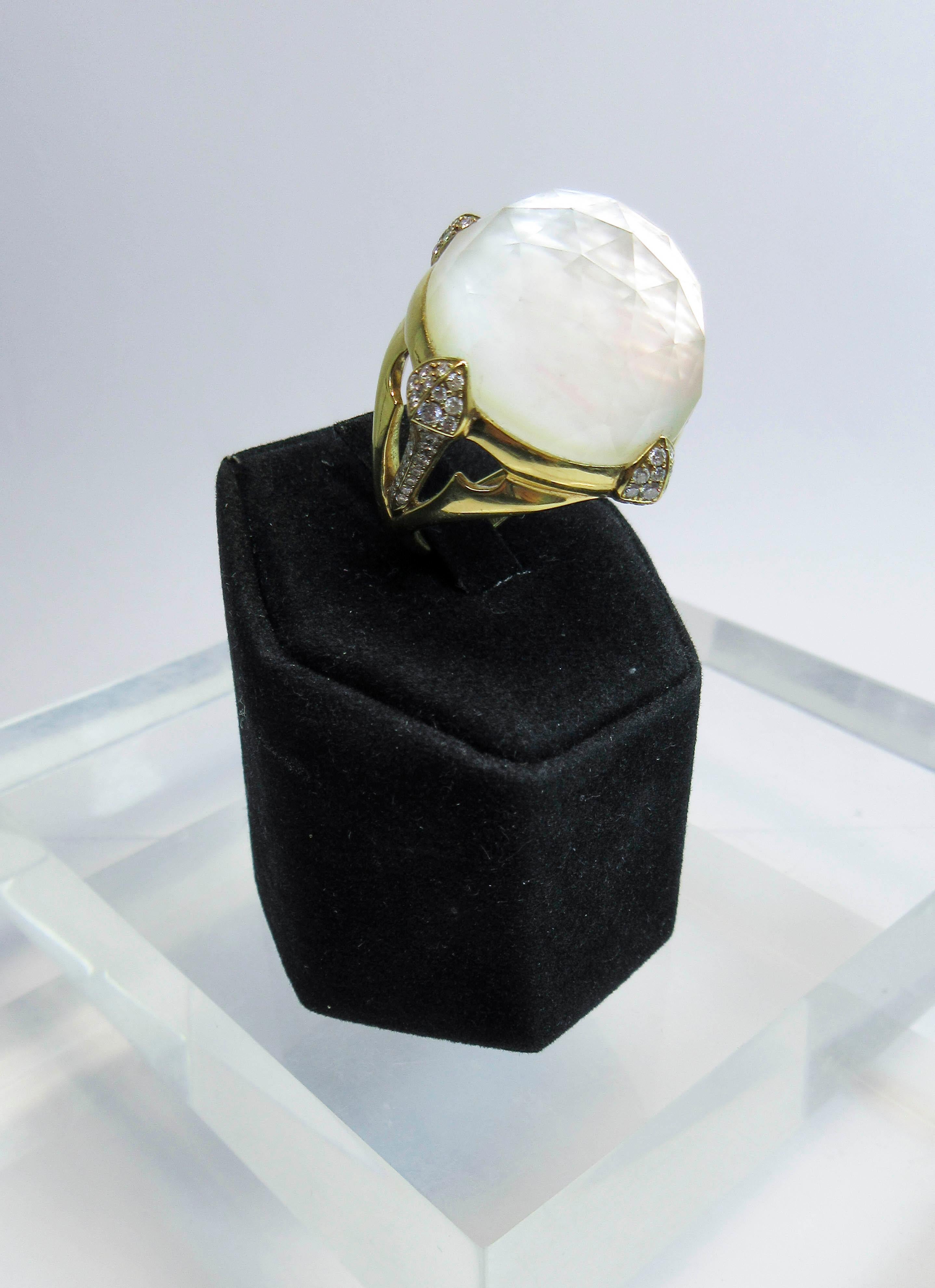 Women's Stephan Webster 18 Karat White Gold Mother of Pearl and Quartz Diamond Ring For Sale