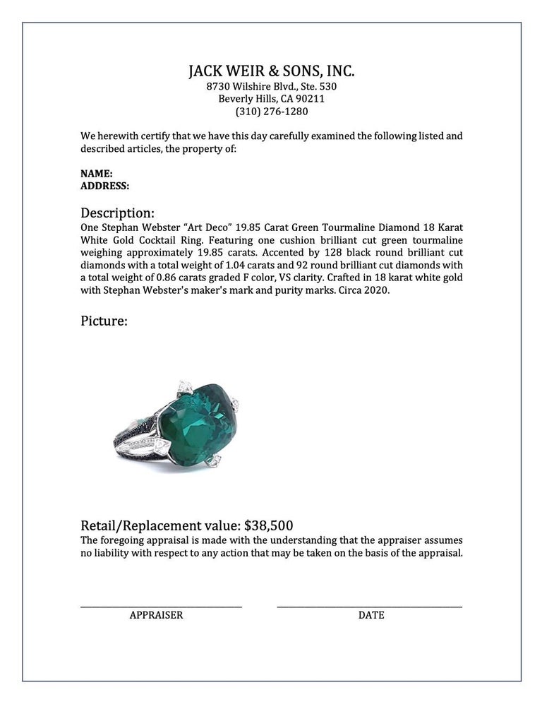 Stephan Webster Art Deco Style 19.85 Carat Tourmaline Diamond Cocktail Ring 3